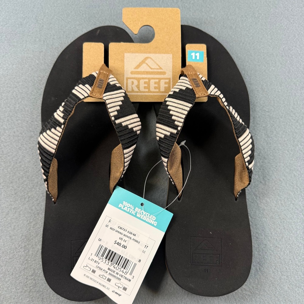 Reef Spring Woven Flip Flops Women 11 Black Pebble CI6717-110-M Recycled Webbing - Picture 6 of 7